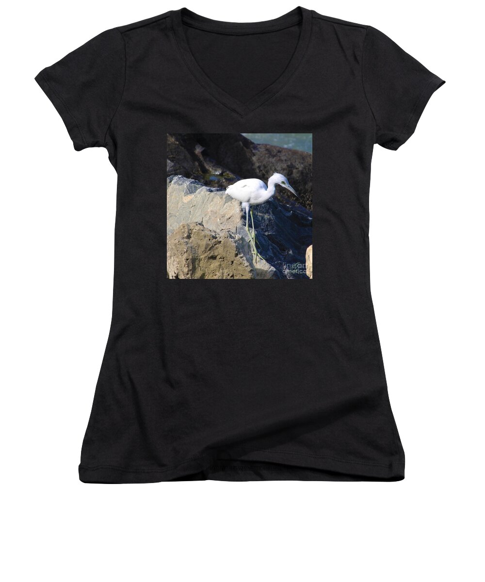 Bird Women's V-Neck featuring the photograph Blue Heron squared by Chris Thomas
