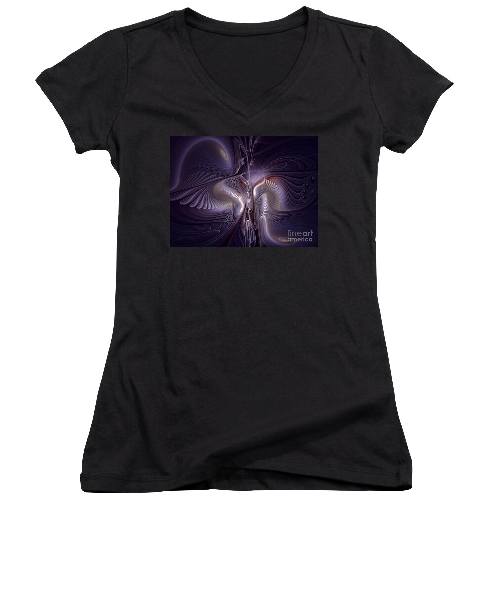 Poetic Women's V-Neck featuring the digital art Blue Nights by Karin Kuhlmann