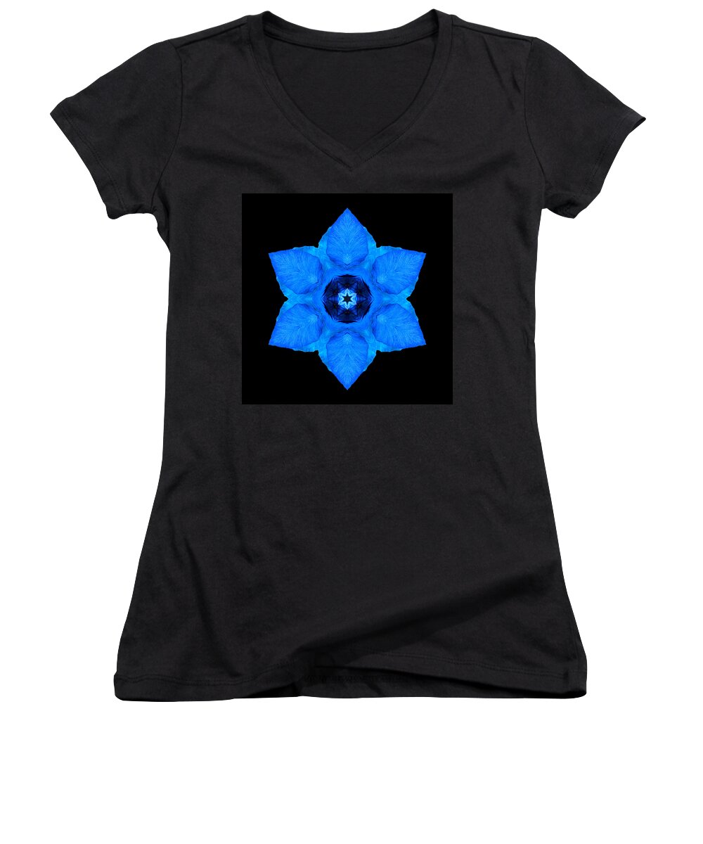 Flower Women's V-Neck featuring the photograph Blue Pansy II Flower Mandala by David J Bookbinder
