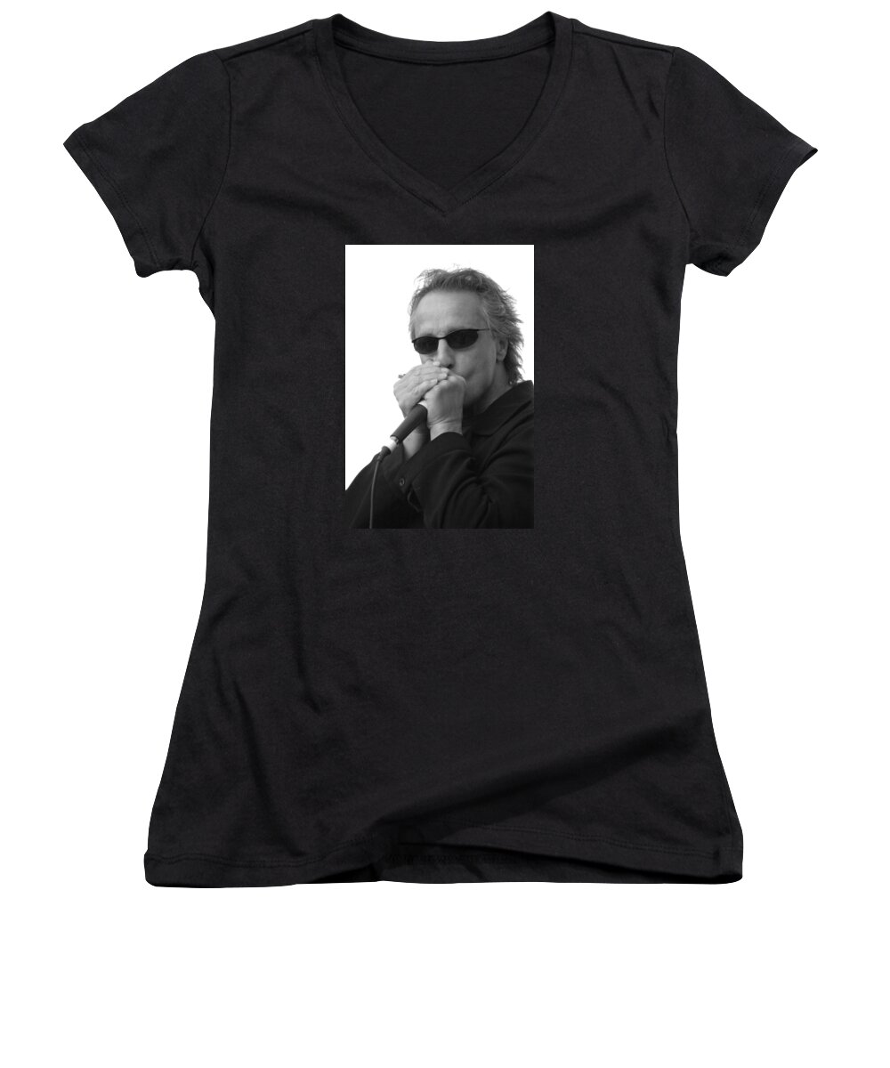 Blues Women's V-Neck featuring the photograph Bluesman James Montgomery by Mike Martin