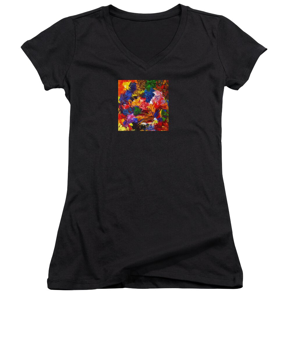 Canvas Prints Women's V-Neck featuring the painting Brazilian Carnival by Monique Wegmueller