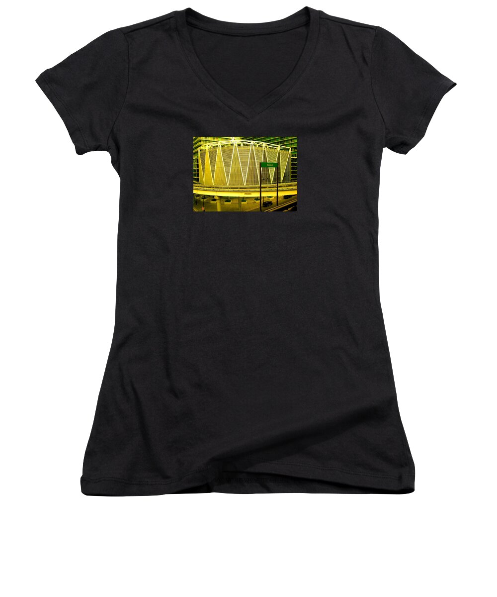 Miami Downtown Print Women's V-Neck featuring the photograph Brickell Station in Miami by Monique Wegmueller