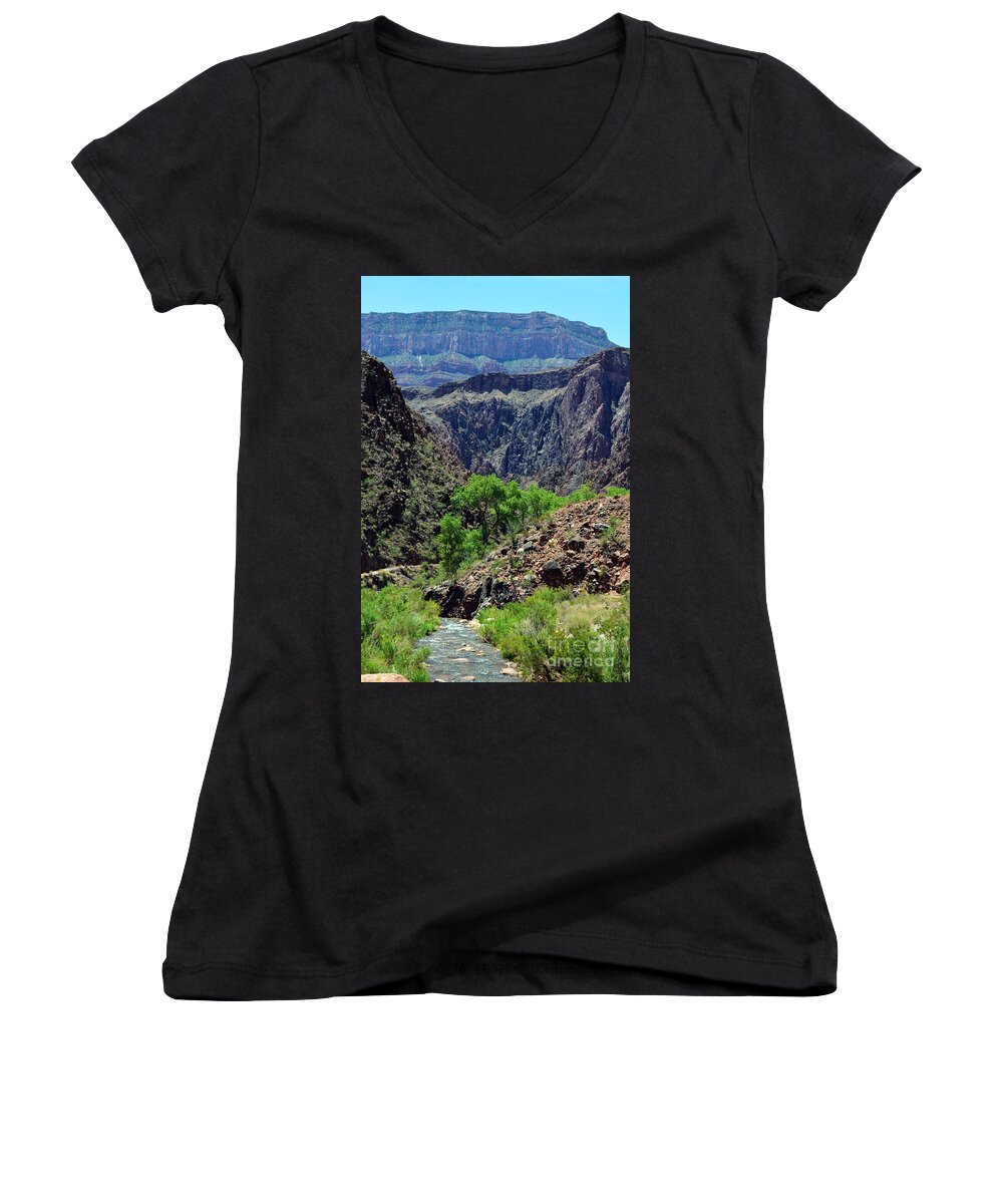 Grand Canyon Women's V-Neck featuring the photograph Bright Angel Creek at Phantom Ranch at the bottom of Grand Canyon National Park by Shawn O'Brien