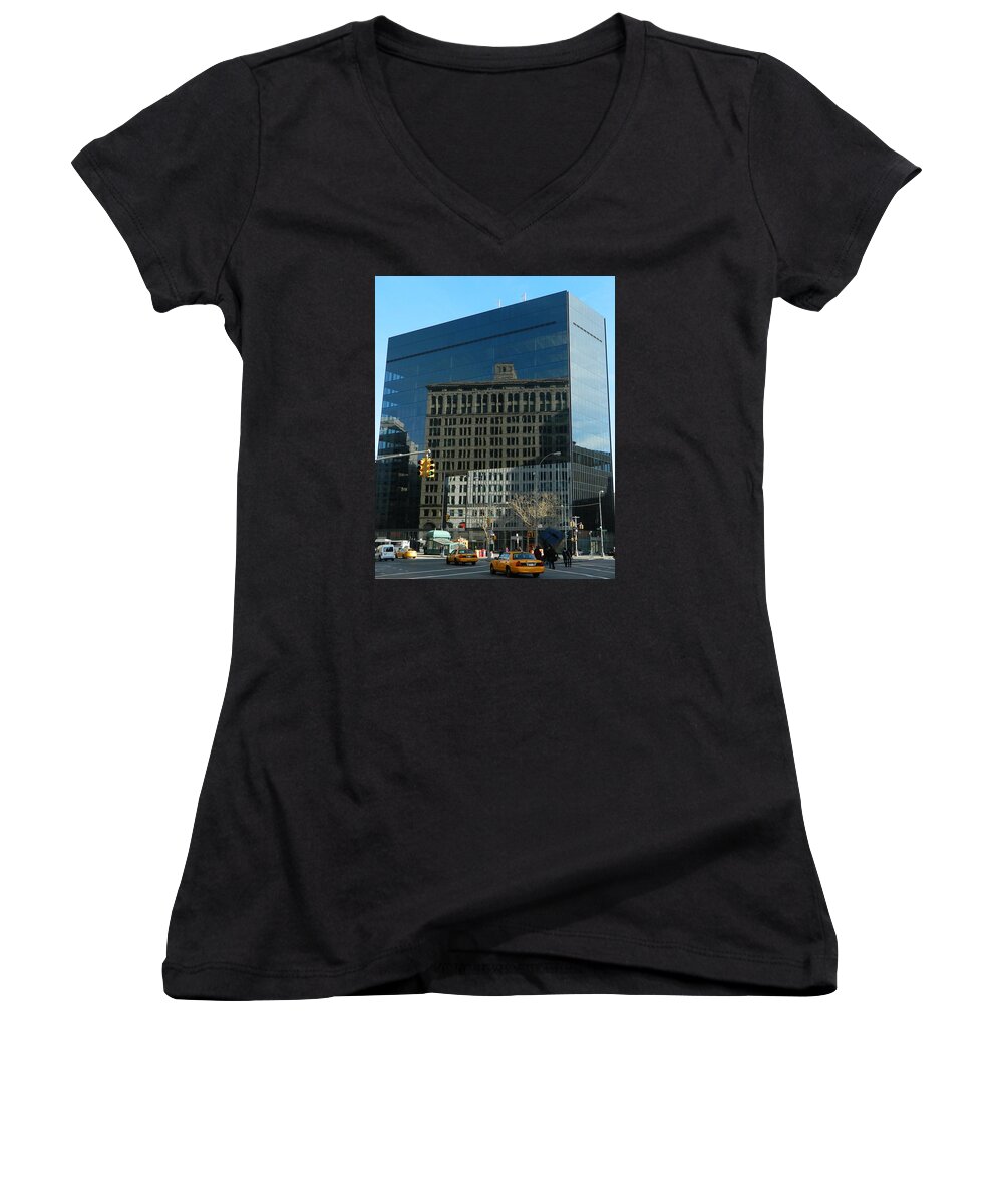 Buildings Women's V-Neck featuring the photograph Building Reflections NYC by Emmy Marie Vickers
