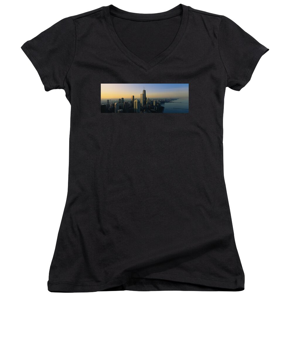 Photography Women's V-Neck featuring the photograph Buildings At The Waterfront, Chicago by Panoramic Images