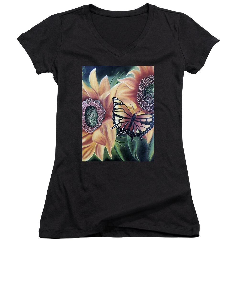 Butterfly Women's V-Neck featuring the painting Butterfly series 5 by Dianna Lewis