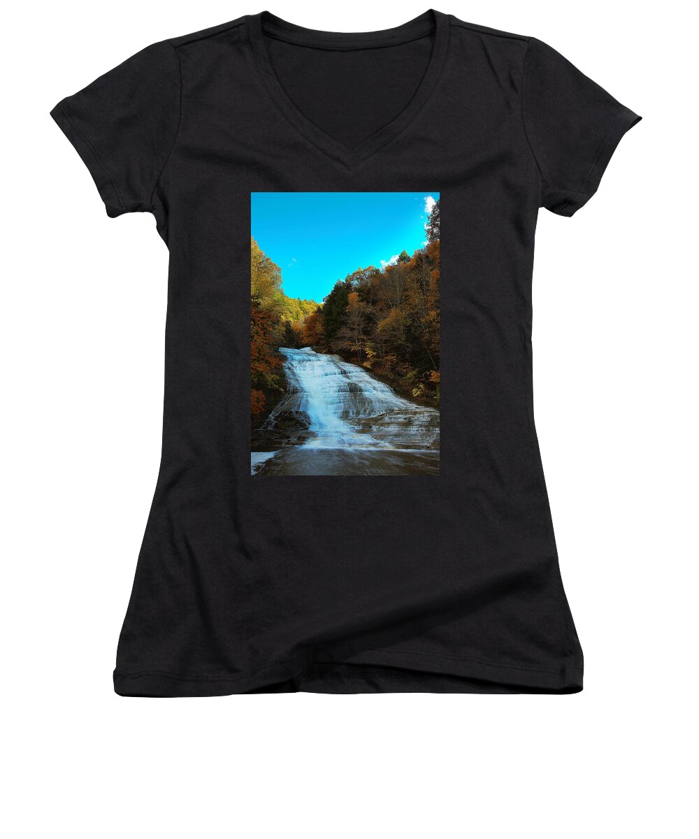 Buttermilk Women's V-Neck featuring the photograph Buttermilk Falls Ithaca New York by Paul Ge