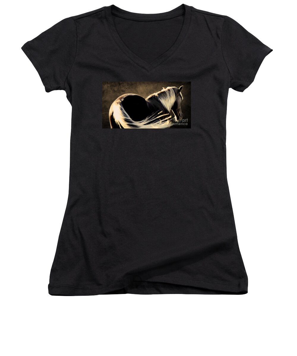 Animal Women's V-Neck featuring the photograph Calm Awareness 1 Vignette by Michelle Twohig