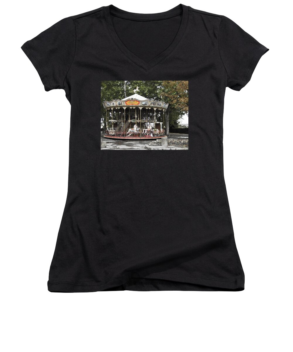 Carousel Women's V-Neck featuring the photograph Carousel by Victoria Harrington