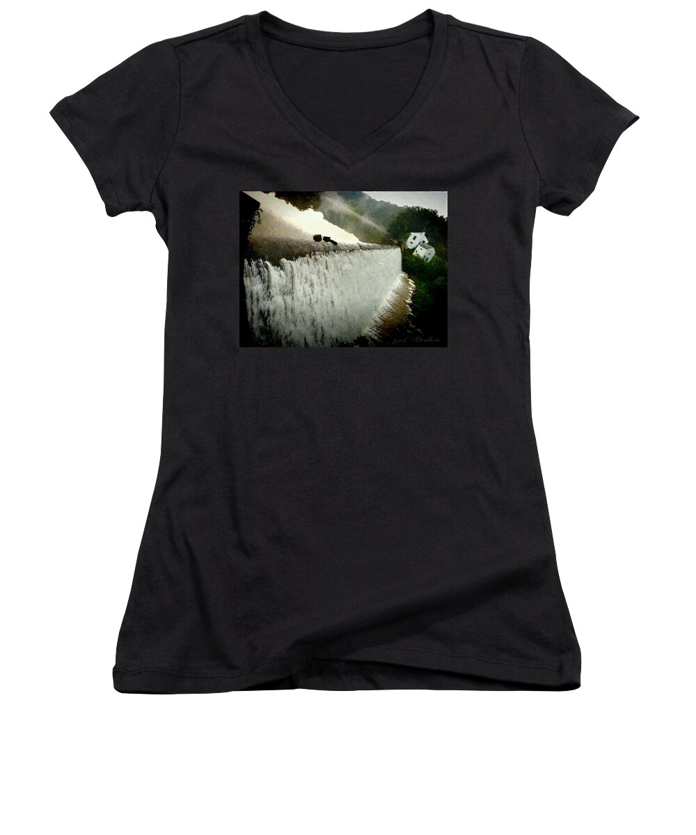 Dam Women's V-Neck featuring the photograph Cascade by Joseph Desiderio