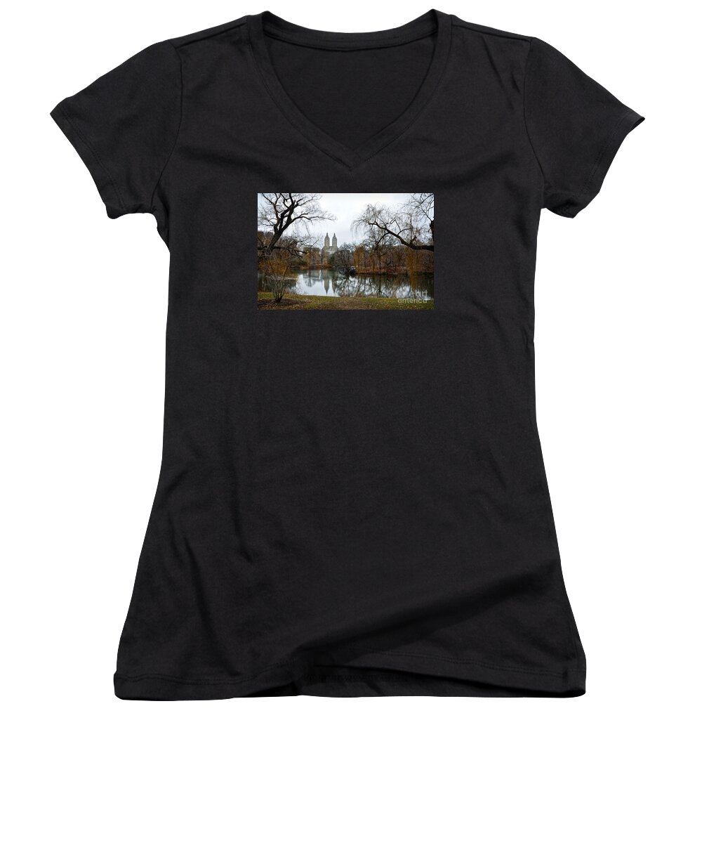 San Remo Women's V-Neck featuring the photograph Central Park and San Remo building in the background by RicardMN Photography
