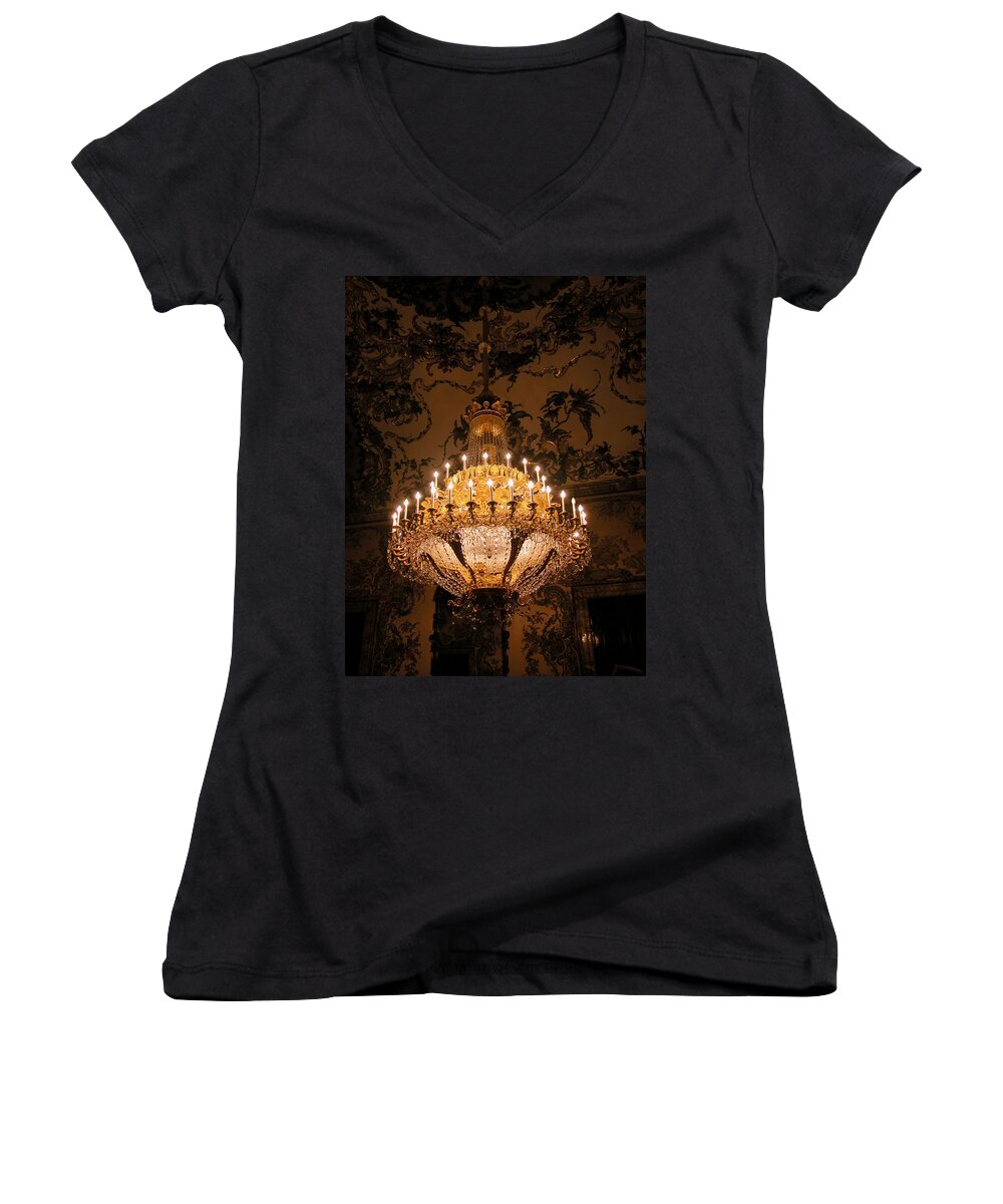 Madrid Women's V-Neck featuring the photograph Chandelier Palacio Real by Michael Kirk