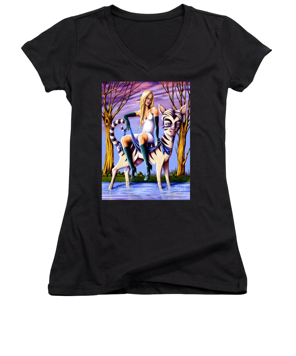 Fantasy Women's V-Neck featuring the painting Cheshire Ferry by Valerie White
