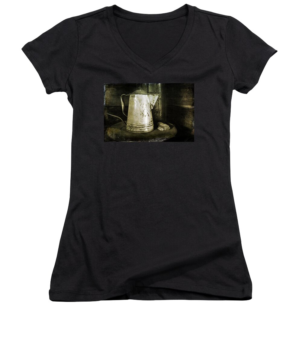 Coffee Women's V-Neck featuring the photograph Little Coffee House on the Prairie by Jeff Mize