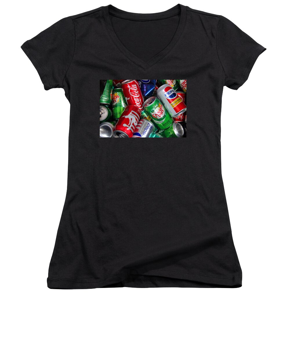 Cans Women's V-Neck featuring the photograph Collection of cans 04 by Andy Lawless