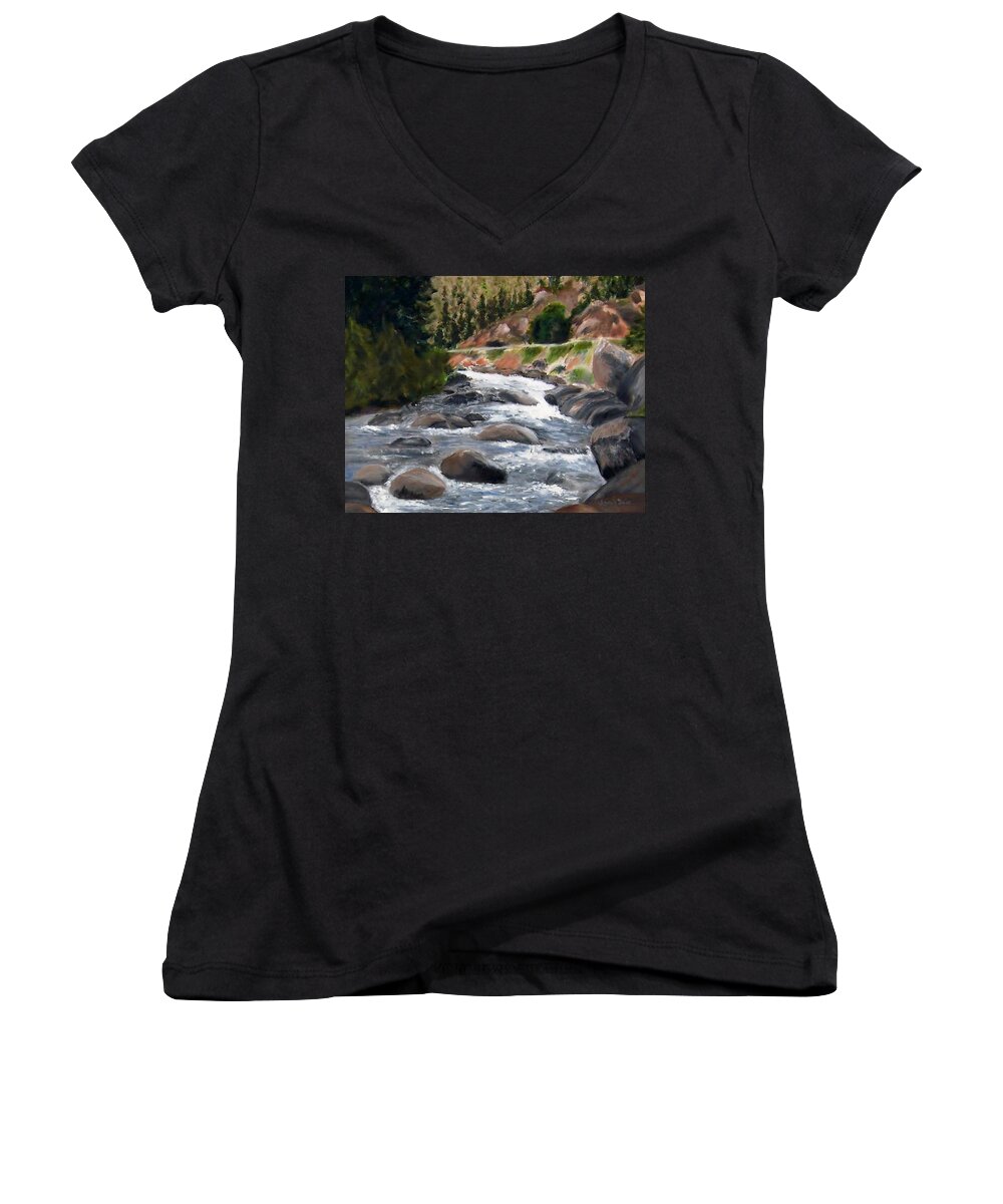 Water Women's V-Neck featuring the painting Colorado Rapids by Jamie Frier