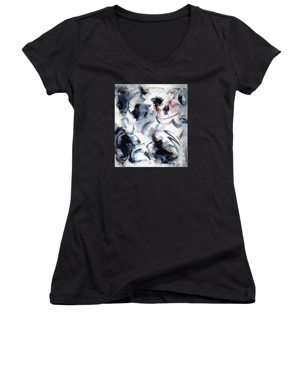 Oils Women's V-Neck featuring the painting Confutatis by Ritchard Rodriguez