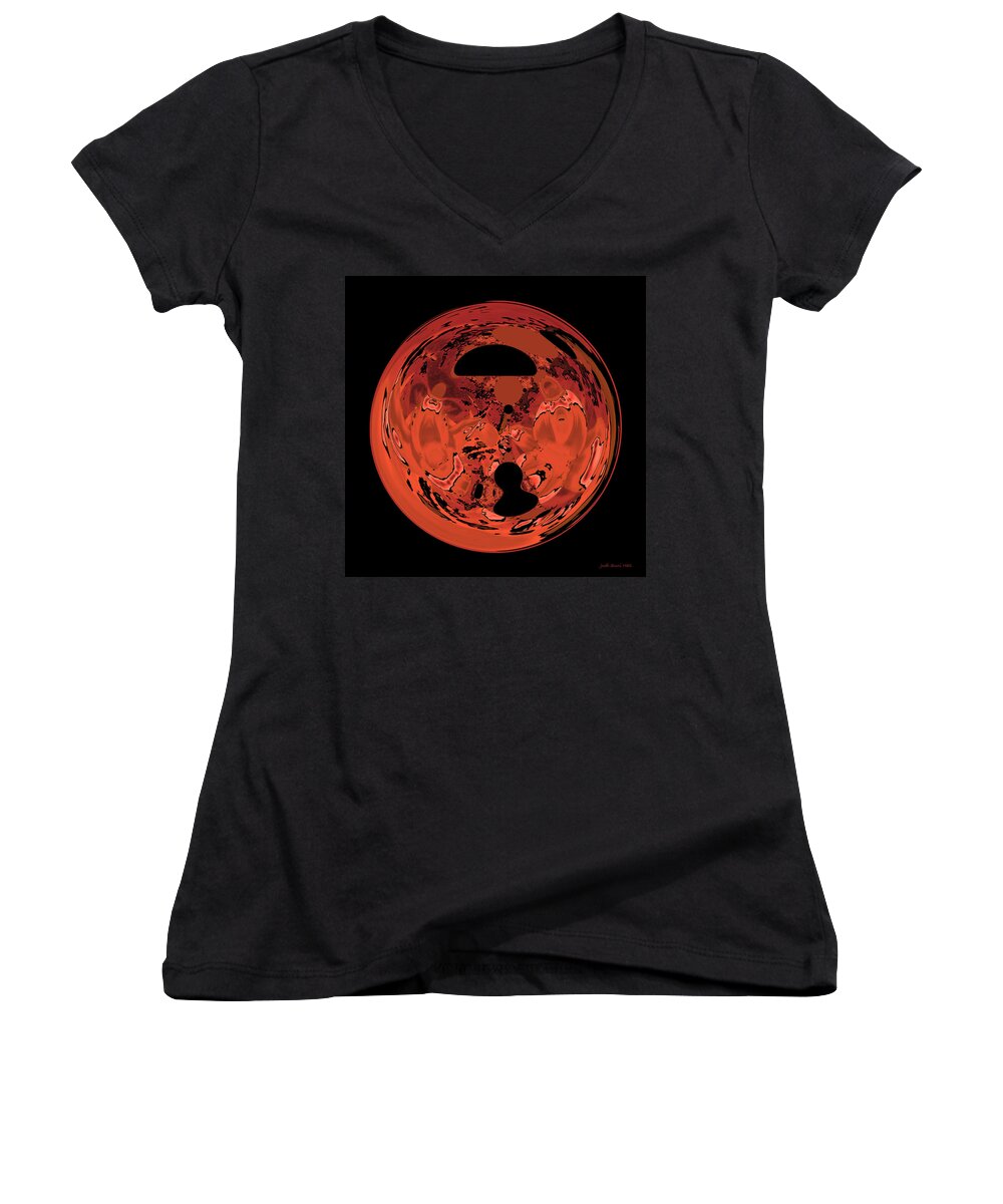 Disk Women's V-Neck featuring the digital art Copper Disk Abstract by Judi Suni Hall