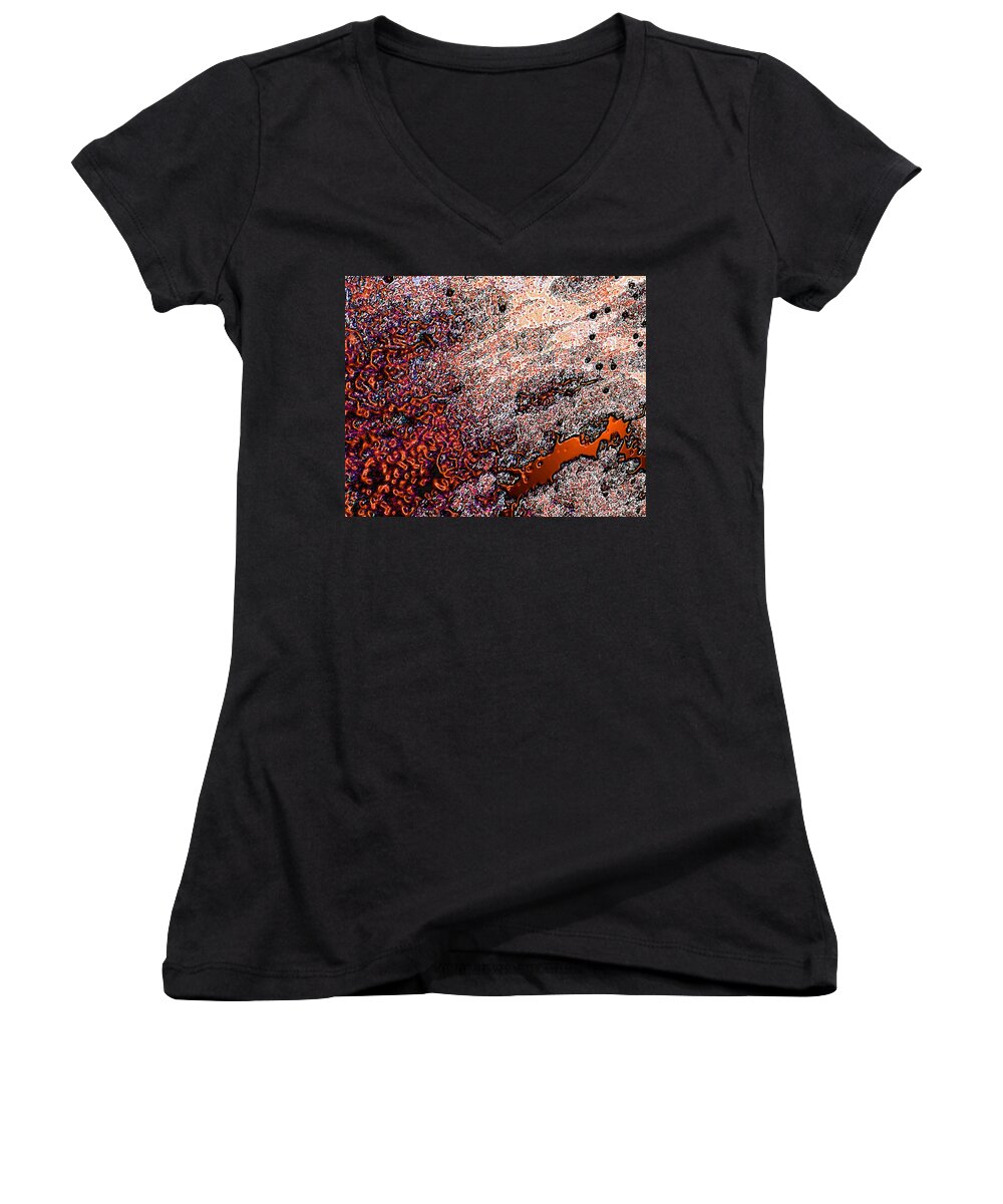 Abstract Women's V-Neck featuring the photograph Copperspill by Stephanie Grant