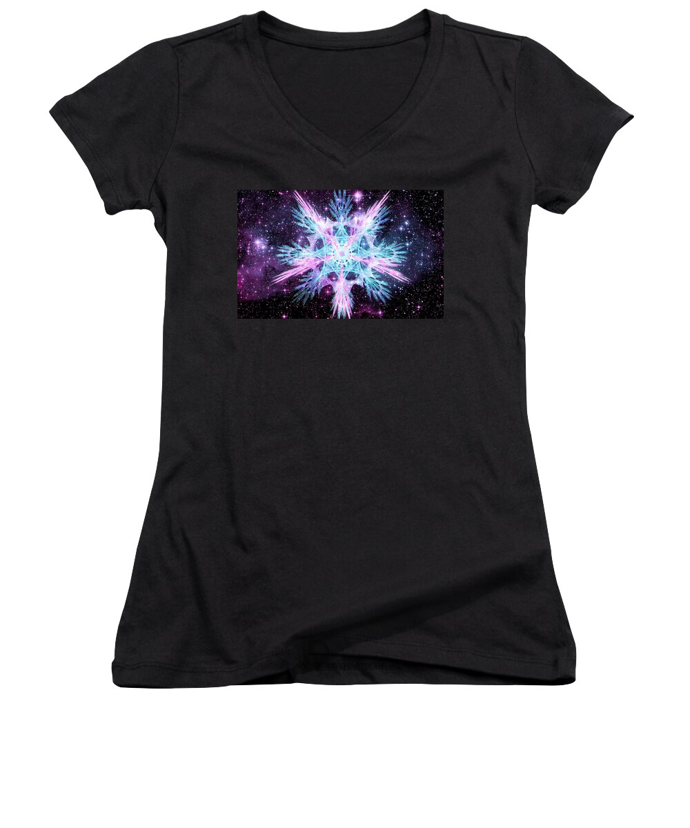 Corporate Women's V-Neck featuring the digital art Cosmic Starflower by Shawn Dall