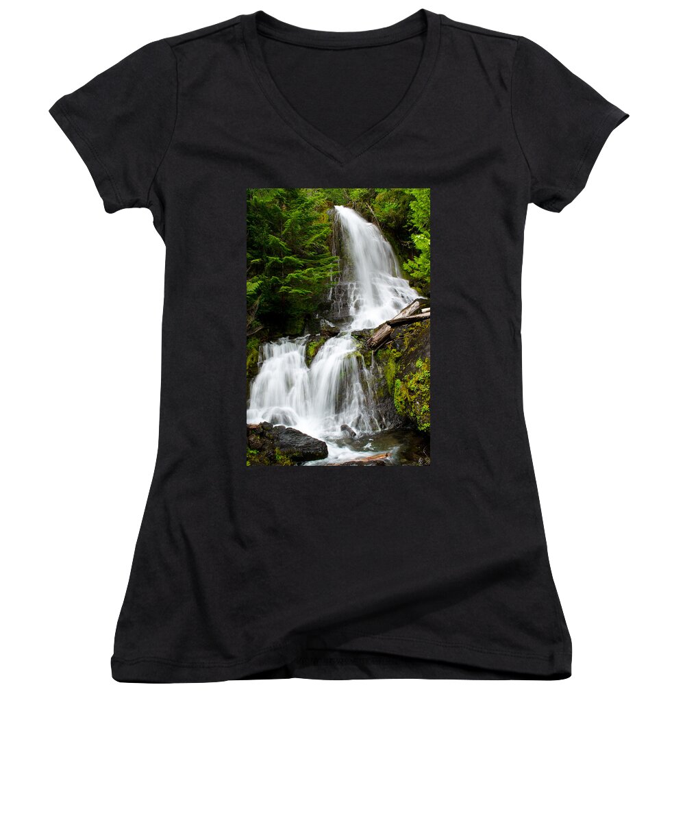 Cougar Falls Women's V-Neck featuring the photograph Cougar Falls by Tikvah's Hope