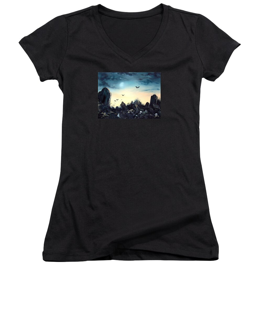 Graveyard Women's V-Neck featuring the painting Count the Eyes by Jean Walker