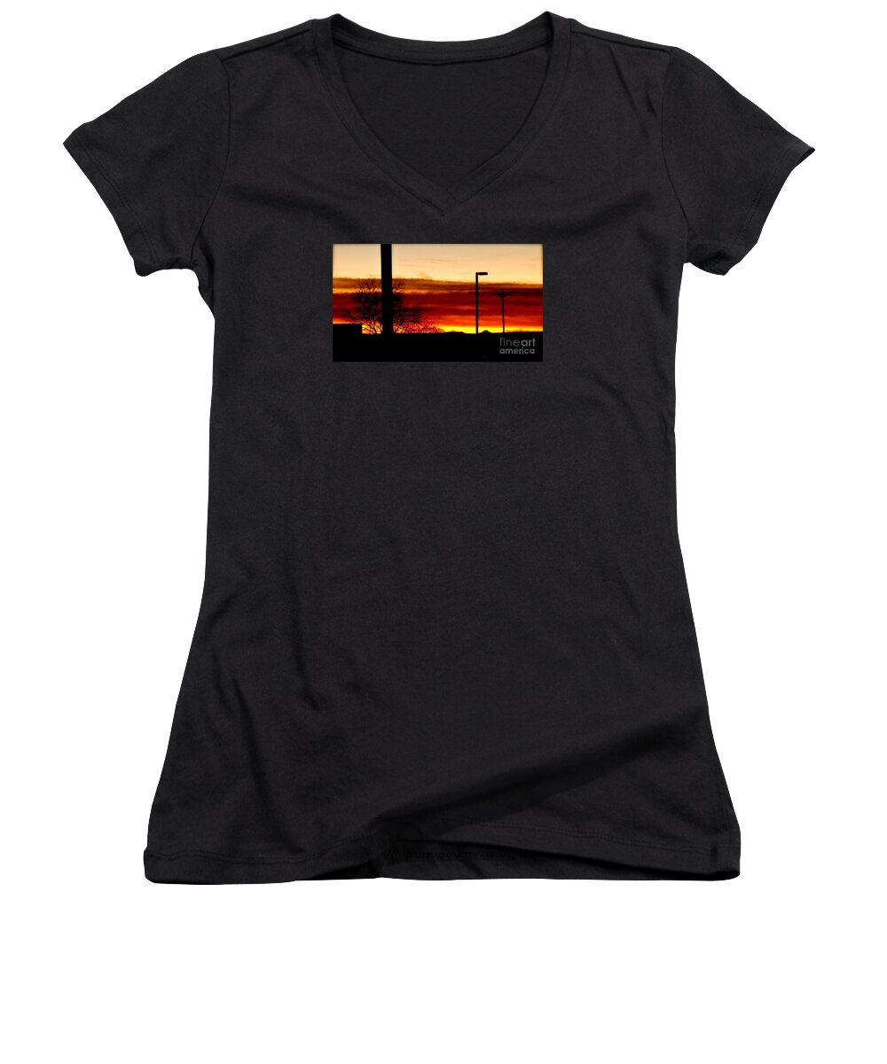 Sunset Women's V-Neck featuring the photograph Cross The Skies by LeLa Becker