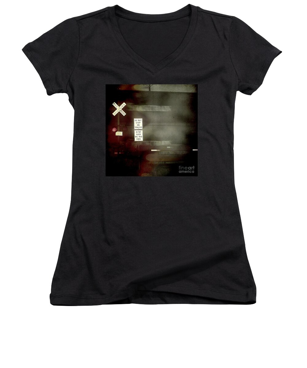 City Women's V-Neck featuring the photograph Crossing the End by Trish Mistric