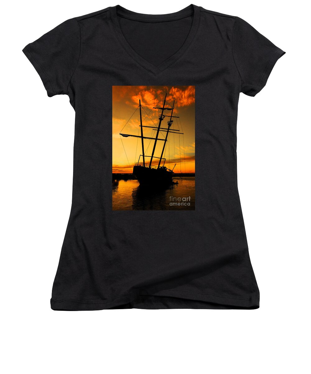 Ship Women's V-Neck featuring the photograph Crow's Nest by Barbara McMahon