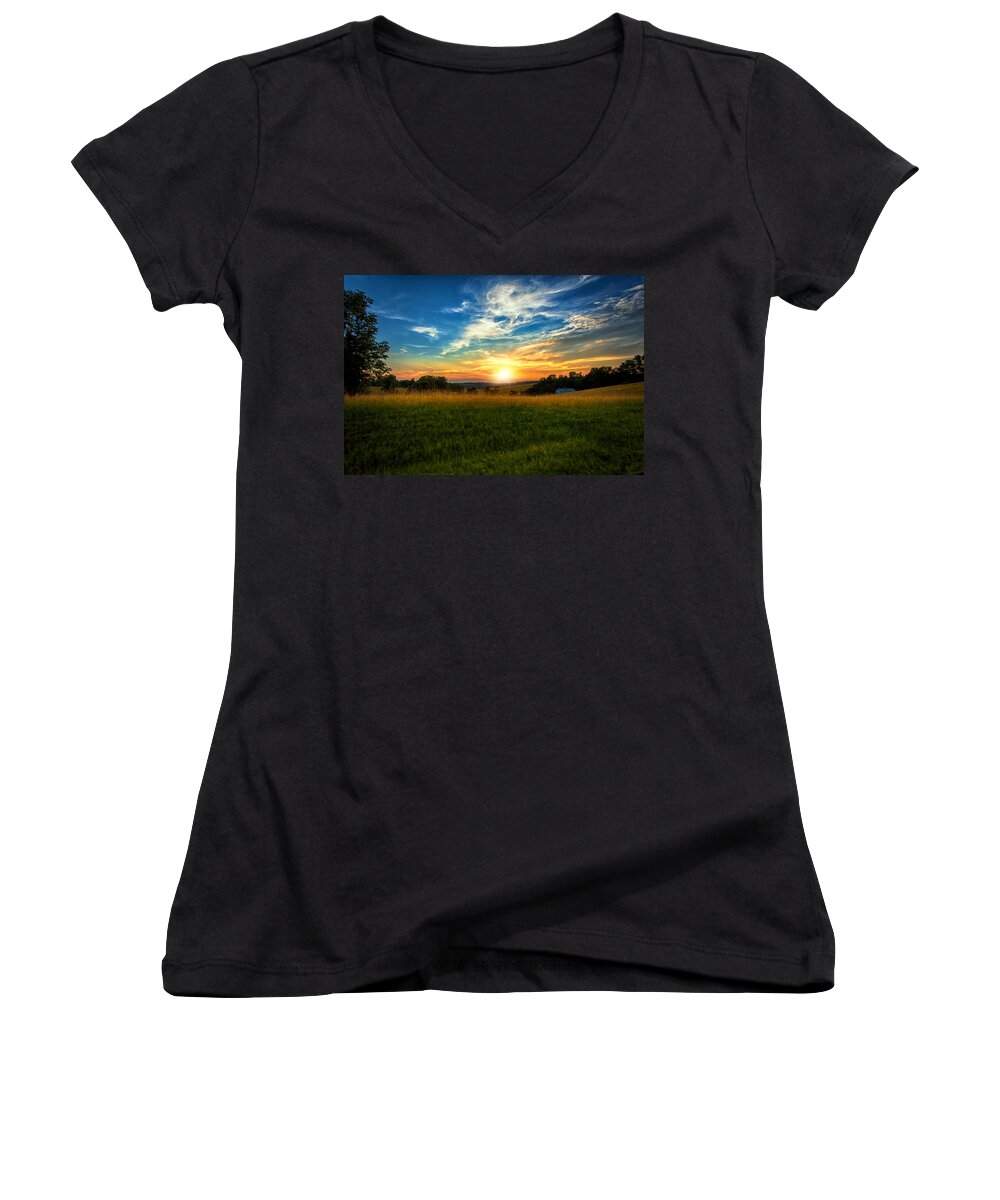 Dale Women's V-Neck featuring the photograph Dale Hollow Sunset by Amber Flowers