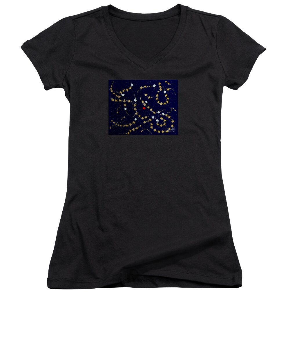 Barbara Griffin Women's V-Neck featuring the painting Dare to Be Different - Stars - Blazing Trails by Barbara A Griffin