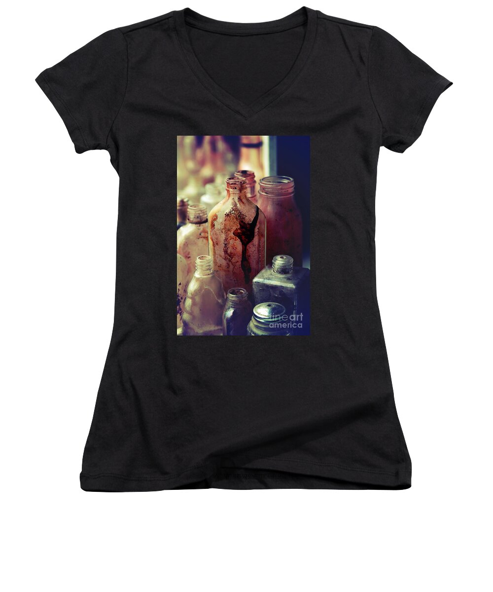 Bottle Women's V-Neck featuring the photograph Deadly Potions by Trish Mistric
