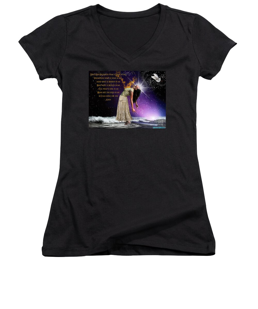 Holy Spirit Women's V-Neck featuring the mixed media Dear God by Dolores Develde