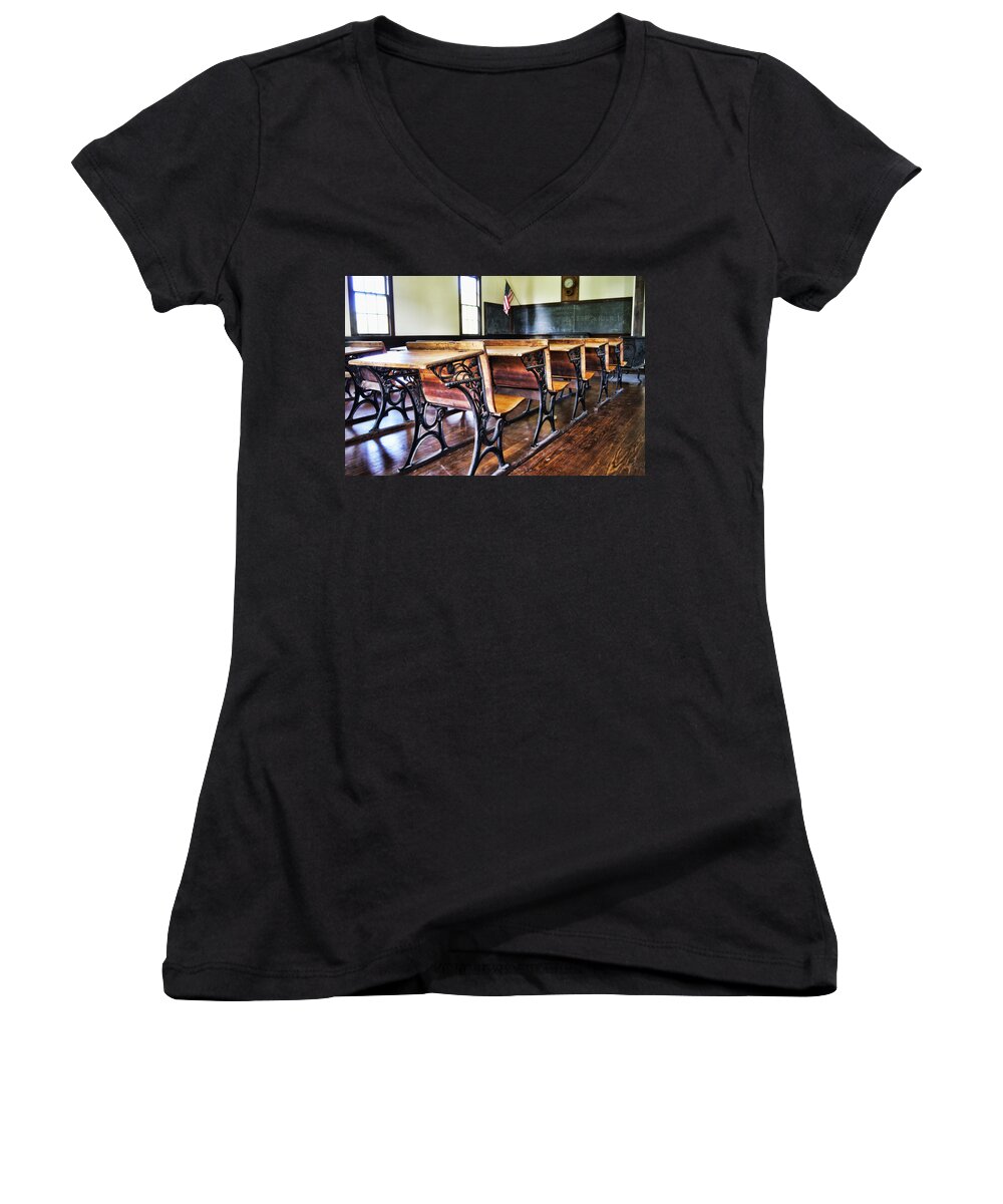 School Women's V-Neck featuring the photograph Dear Old Golden Rule Days by Cricket Hackmann