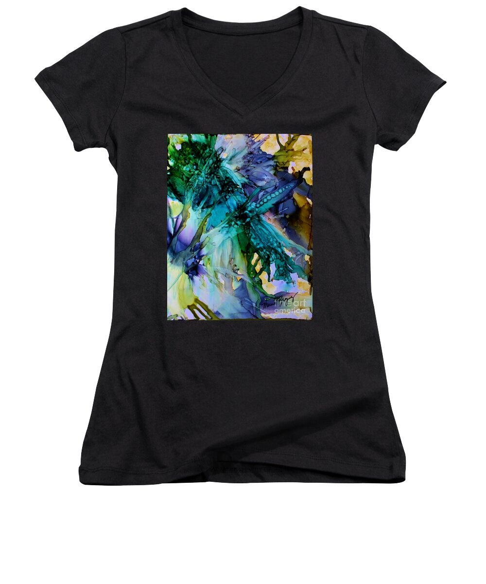 Dragonflies Women's V-Neck featuring the painting Dragonfly Dreamin by Marcia Breznay