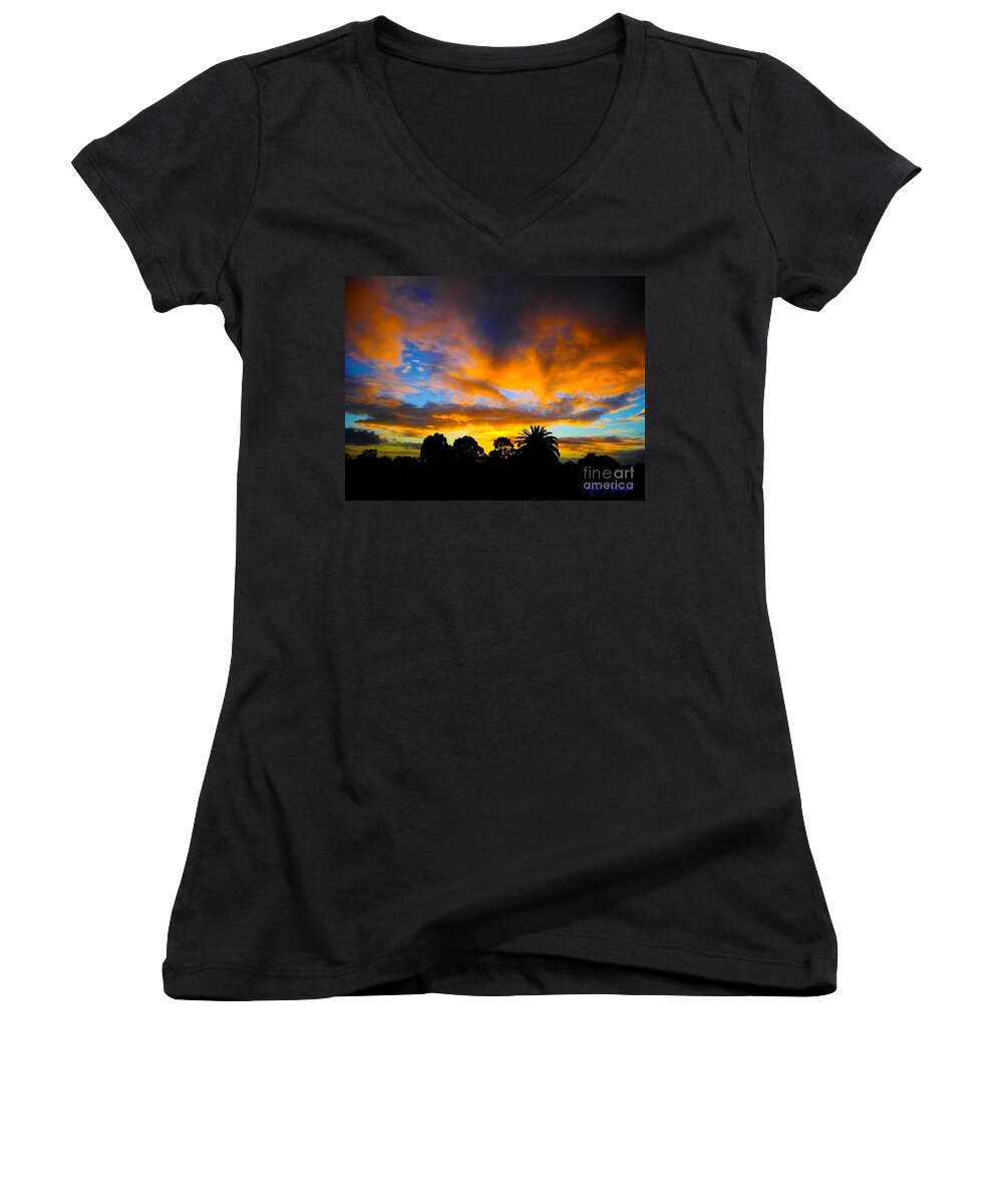 Sunset Women's V-Neck featuring the photograph Dramatic Sunset by Mark Blauhoefer