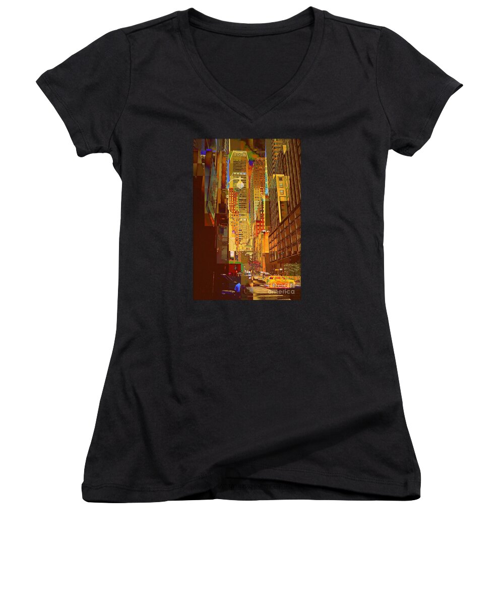 Metlife Building Women's V-Neck featuring the photograph East 45th Street - New York City by Miriam Danar