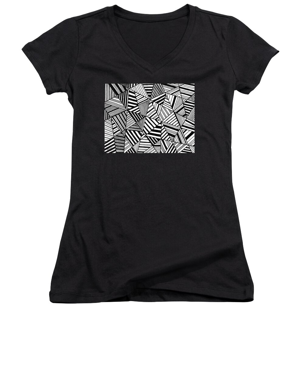 Black And White Women's V-Neck featuring the painting Ebony and Ivory by Susie Weber