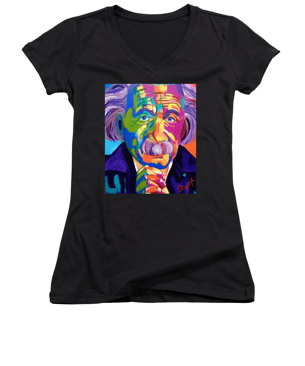 Albert Einstein Women's V-Neck featuring the painting Einstein by Janice Westfall