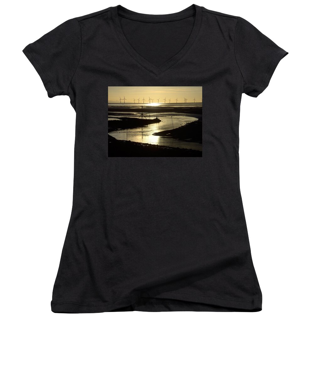 Wind Women's V-Neck featuring the photograph Evening Low Tide 2 by Steve Kearns