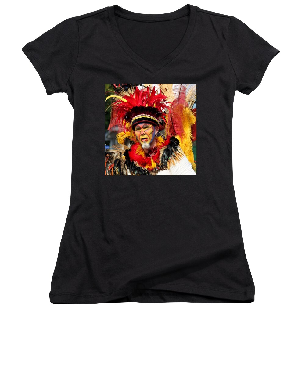 Painted Face Women's V-Neck featuring the photograph Exotic Painted Face by Ramabhadran Thirupattur