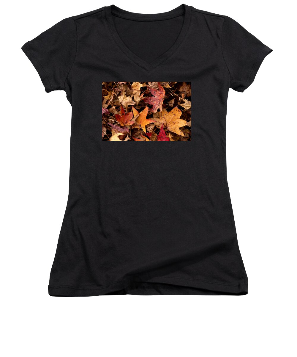 Red Women's V-Neck featuring the photograph Fallen Leaves by Rebecca Davis
