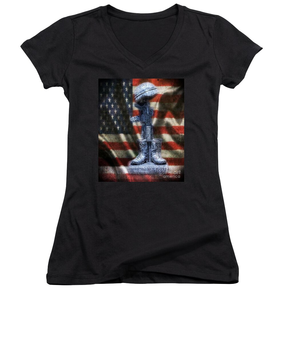 Military Fallen Soldiers Memorial Women's V-Neck featuring the photograph Fallen Soldiers Memorial by Peggy Franz