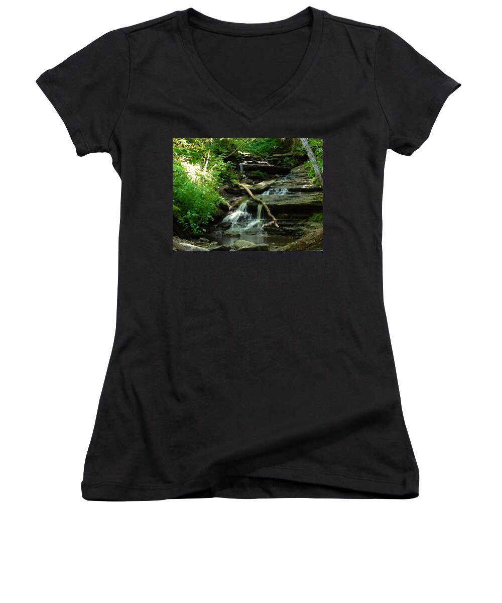 Waterfalls Women's V-Neck featuring the photograph Falling Water by Alan Lakin