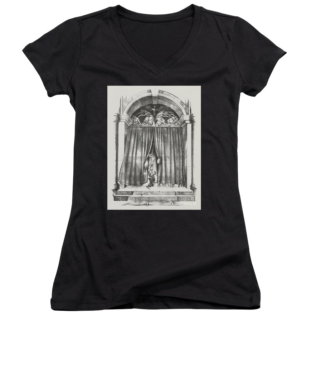 Drawings Women's V-Neck featuring the drawing Fear's Overture by Yvonne Wright