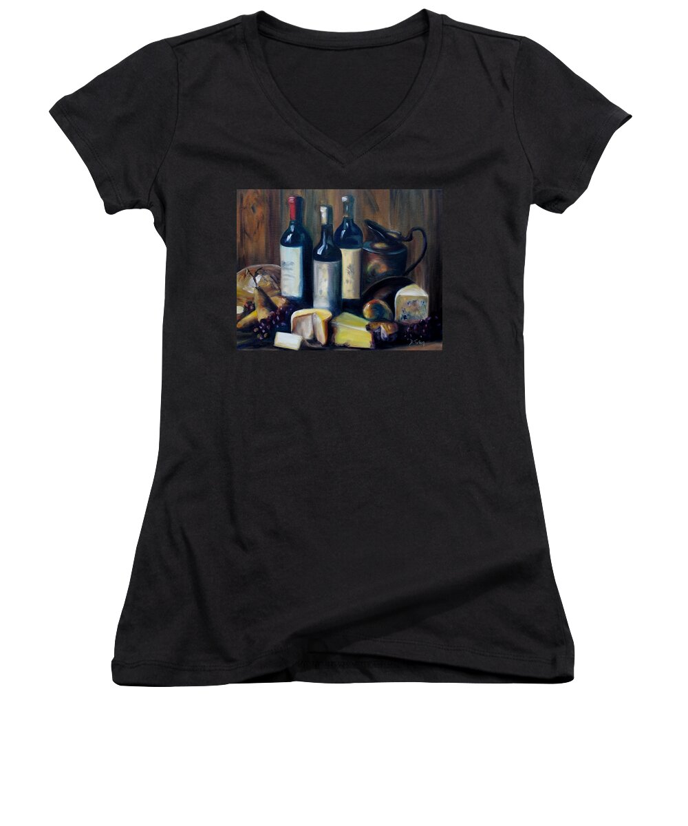 Wine Women's V-Neck featuring the painting Feast Still Life by Donna Tuten
