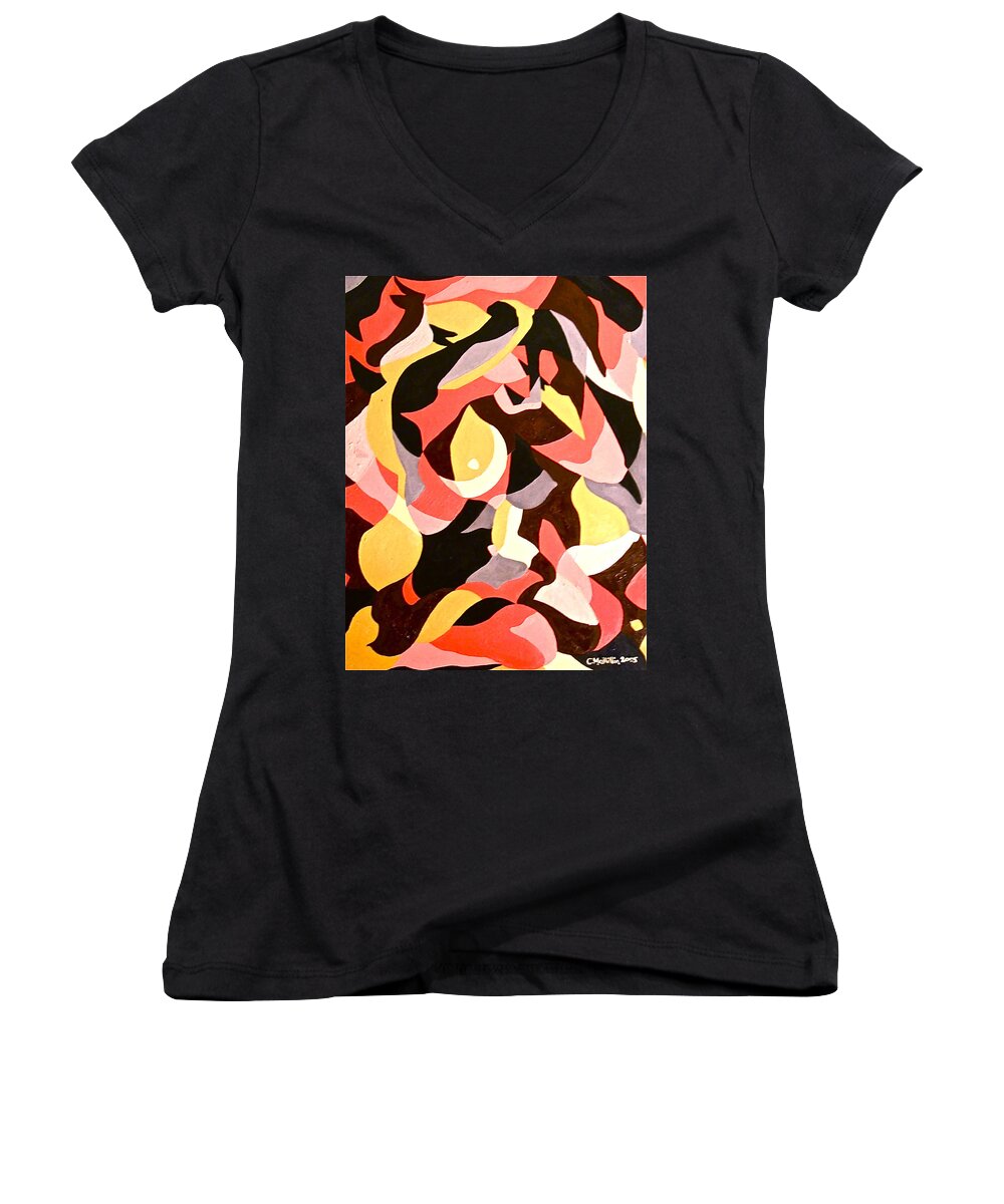 Nude Women's V-Neck featuring the painting Female Nude by Carol Tsiatsios
