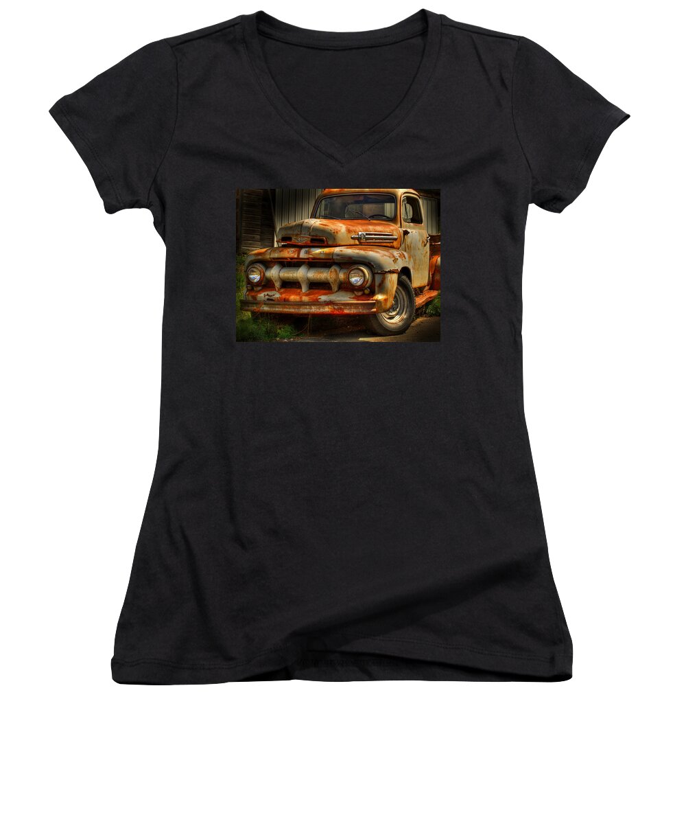 Fifty Two Ford Truck Women's V-Neck featuring the photograph Fifty Two Ford by Thomas Young