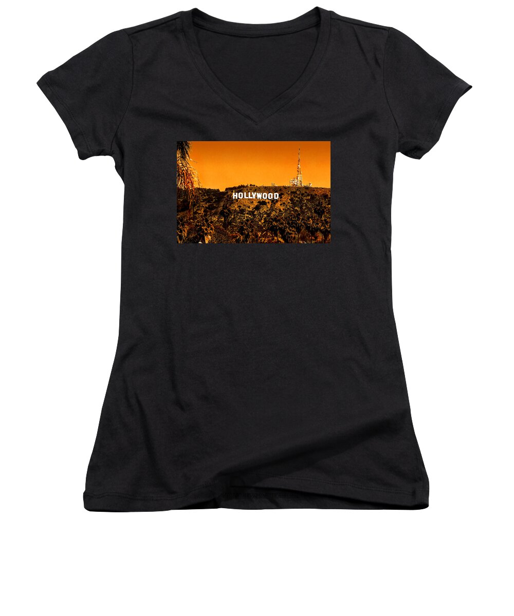 Los Angeles Women's V-Neck featuring the photograph Fired Up by Az Jackson
