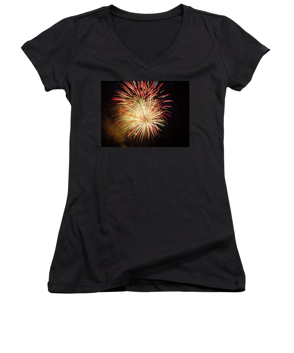 Fireworks Women's V-Neck featuring the photograph Fireworks over Chesterbrook by Michael Porchik